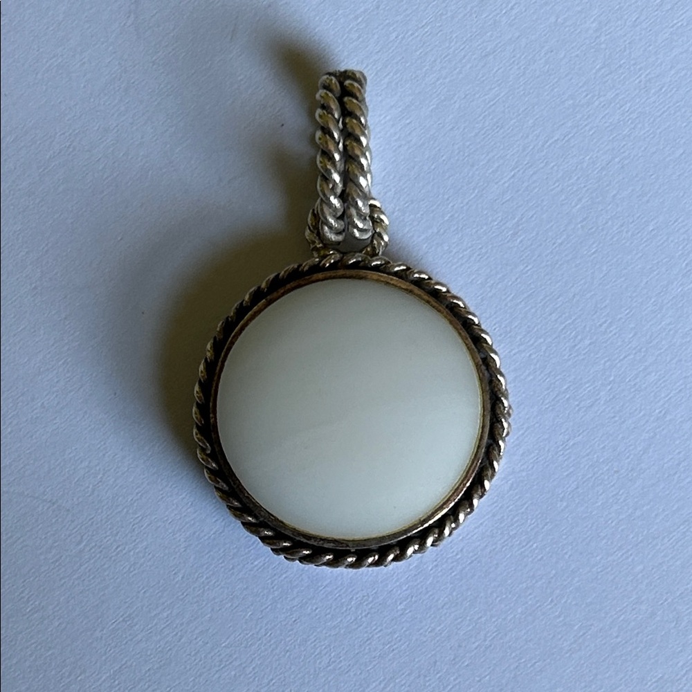 Vintage Signed Tim Gemse Solid 925 Sterling Silver White Gemstone Pendant